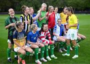 17 July 2023; Grassroots is where it all started for Republic of Ireland WNT players. The connection with their first clubs has never been lost on the WNT players as they continue preparations for the FIFA Women’s World Cup 2023 – their first ever major tournament. It is why 15 of the 26 players in Australia pulled on jerseys from their former clubs ahead of their training session at Meakin Park in Brisbane, Australia. Pictured is Katie McCabe wearing the jersey of Kilnamanagh AFC with team-mates, back row, from left, Ciara Grant wearing the jersey of Ballyraine FC; Claire O’Riordan wearing the jersey of Newcastle West Town FC; Amber Barrett wearing the jersey of Milford FC; Louise Quinn wearing the jersey of Blessington FC; Diane Caldwell wearing the jersey of Balbriggan FC; Niamh Fahey wearing the jersey of Salthill Devon FC; Heather Payne wearing the jersey of Ballinasloe Town AFC; and Izzy Atkinson wearing the jersey of Rush Athletic FC, with, front row, Jamie Finn wearing the jersey of Swords Manor FC; Denise O’Sullivan wearing the jersey of Wilton United; Áine O’Gorman wearing the jersey of Enniskerry FC; Megan Connolly wearing the jersey of College Corinthians AFC; Chloe Mustaki wearing the jersey of Park Celtic FC; and Abbie Larkin wearing the jersey of Cambridge FC. Photo by Stephen McCarthy/Sportsfile