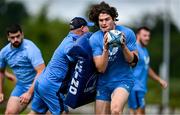 17 July 2023; Alex Soroka, right, and kicking coach and lead performance analyst Emmet Farrell during a Leinster rugby squad training and gym session at Wicklow RFC in Wicklow. Photo by Brendan Moran/Sportsfile