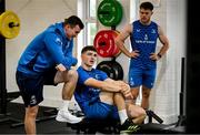 17 July 2023; Cormac Foley, centre, and Rob Russell with sports scientist Jack O'Brien during a Leinster rugby squad training and gym session at Wicklow RFC in Wicklow. Photo by Brendan Moran/Sportsfile