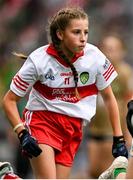 16 July 2023; Lauren Keena, Cornafulla N.S., Athlone, Roscommon, representing Derry, during the INTO Cumann na mBunscol GAA Respect Exhibition Go Games at the GAA Football All-Ireland Senior Championship Semi-Final match between Derry and Kerry at Croke Park in Dublin. Photo by Brendan Moran/Sportsfile