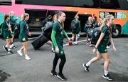 18 July 2023; Goalkeeper Megan Walsh and Megan Connolly, right, arrive for a Republic of Ireland training session at Meakin Park in Brisbane, Australia, ahead of the start of the FIFA Women's World Cup 2023. Photo by Stephen McCarthy/Sportsfile