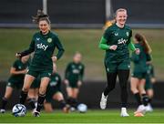 18 July 2023; Goalkeeper Courtney Brosnan and Sinead Farrelly, left, during a Republic of Ireland training session at Meakin Park in Brisbane, Australia, ahead of the start of the FIFA Women's World Cup 2023. Photo by Stephen McCarthy/Sportsfile