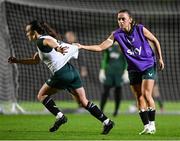 18 July 2023; Katie McCabe pulls the training bib of Ciara Grant during a Republic of Ireland training session at Meakin Park in Brisbane, Australia, ahead of the start of the FIFA Women's World Cup 2023. Photo by Stephen McCarthy/Sportsfile