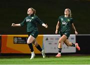 18 July 2023; Jamie Finn, right, and Amber Barrett during a Republic of Ireland training session at Meakin Park in Brisbane, Australia, ahead of the start of the FIFA Women's World Cup 2023. Photo by Stephen McCarthy/Sportsfile
