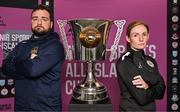 18 July 2023; Galway United manager Phil Trill, left, and Cliftonville assistant manager Clare Carson during the Avenir Sports All-Ireland Cup Final Media Day at FAI Headquarters in Dublin. Photo by Tyler Miller/Sportsfile