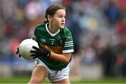 16 July 2023; Ava Gallagher, Moylough N.S., Tubbercurry, Sligo, representing Kerry, during the INTO Cumann na mBunscol GAA Respect Exhibition Go Games at the GAA Football All-Ireland Senior Championship Semi-Final match between Derry and Kerry at Croke Park in Dublin. Photo by Brendan Moran/Sportsfile