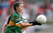 16 July 2023; Eve Lapthorne, St Mary's N.S., Bishopscourt, Waterford, representing Kerry, during the INTO Cumann na mBunscol GAA Respect Exhibition Go Games at the GAA Football All-Ireland Senior Championship Semi-Final match between Derry and Kerry at Croke Park in Dublin. Photo by Brendan Moran/Sportsfile