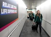 19 July 2023; Republic of Ireland goalkeeper Megan Walsh at Brisbane Airport, Australia, ahead of the team's chartered flight to Sydney for their opening FIFA Women's World Cup 2023 group match against co-host Australia, on Thursday. Photo by Stephen McCarthy/Sportsfile