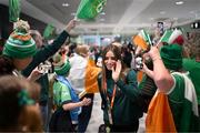 19 July 2023; Republic of Ireland's Chloe Mustaki with supporters at Sydney Airport, Australia, upon the team's arrival from their base in Brisbane, for their opening FIFA Women's World Cup 2023 group match against co-host Australia, on Thursday. Photo by Stephen McCarthy/Sportsfile