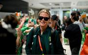 19 July 2023; Republic of Ireland's Ruesha Littlejohn with supporters at Sydney Airport, Australia, upon the team's arrival from their base in Brisbane, for their opening FIFA Women's World Cup 2023 group match against co-host Australia, on Thursday. Photo by Stephen McCarthy/Sportsfile