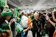19 July 2023; Republic of Ireland manager Vera Pauw with supporters at Sydney Airport, Australia, upon the team's arrival from their base in Brisbane, for their opening FIFA Women's World Cup 2023 group match against co-host Australia, on Thursday. Photo by Stephen McCarthy/Sportsfile