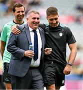 16 July 2023; Kerry County Board chairman Patrick O'Sullivan and Adrian Spillane of Kerry before the GAA Football All-Ireland Senior Championship Semi-Final match between Derry and Kerry at Croke Park in Dublin. Photo by Brendan Moran/Sportsfile