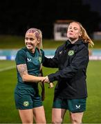 19 July 2023; Denise O'Sullivan, left, and Amber Barrett during a Republic of Ireland training session at the Leichhardt Oval in Sydney, Australia. Photo by Stephen McCarthy/Sportsfile