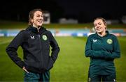 19 July 2023; Niamh Fahey, left, and Harriet Scott during a Republic of Ireland training session at the Leichhardt Oval in Sydney, Australia. Photo by Stephen McCarthy/Sportsfile