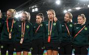 19 July 2023; Republic of Ireland players, from left, Diane Caldwell, Lily Agg, Lucy Quinn, Ruesha Littlejohn, Sophie Whitehouse, and Harriet Scott during a Republic of Ireland stadium familiarisation at Stadium Australia in Sydney, Australia. Photo by Stephen McCarthy/Sportsfile