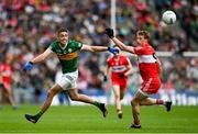 16 July 2023; Adrian Spillane of Kerry in action against Brendan Rogers of Derry during the GAA Football All-Ireland Senior Championship Semi-Final match between Derry and Kerry at Croke Park in Dublin. Photo by Brendan Moran/Sportsfile
