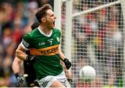 16 July 2023; Gavin White of Kerry celebrates after scoring his side's first goal during the GAA Football All-Ireland Senior Championship Semi-Final match between Derry and Kerry at Croke Park in Dublin. Photo by Brendan Moran/Sportsfile