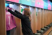20 July 2023; Republic of Ireland equipment manager Orla Haran prepares their dressing room before the FIFA Women's World Cup 2023 Group B match between Australia and Republic of Ireland at Stadium Australia in Sydney, Australia. Photo by Stephen McCarthy/Sportsfile