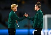 20 July 2023; Republic of Ireland manager Vera Pauw, left, and Claire O'Riordan of Republic of Ireland before the FIFA Women's World Cup 2023 Group B match between Australia and Republic of Ireland at Stadium Australia in Sydney, Australia. Photo by Stephen McCarthy/Sportsfile