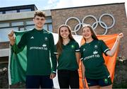 20 July 2023; The Permanent TSB flagbearers for Team Ireland at the European Youth Olympic Festival in Slovenia have been announced. Pictured are flagbearers Cian Crampton and Aliyah Rafferty with Olympian Louise Shanahan, centre. The 2023 Summer European Youth Olympic Festival takes place from 23rd to 29th July in Maribor, Slovenia and Team Ireland will have a team of 44 athletes competing across 5 sports. Photo by Brendan Moran/Sportsfile