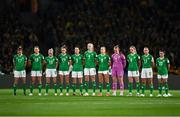 20 July 2023; Republic of Ireland players observe a minute of silence for the victims of the Auckland shooting before the FIFA Women's World Cup 2023 Group B match between Australia and Republic of Ireland at Stadium Australia in Sydney, Australia. Photo by Stephen McCarthy/Sportsfile