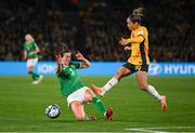20 July 2023; Katrina Gorry of Australia is tackled by Niamh Fahey of Republic of Ireland during the FIFA Women's World Cup 2023 Group B match between Australia and Republic of Ireland at Stadium Australia in Sydney, Australia. Photo by Stephen McCarthy/Sportsfile