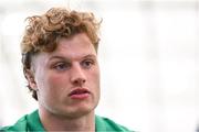 20 July 2023; Cian Prendergast during an Ireland rugby media conference in the IRFU High Performance Centre at the Sport Ireland Campus in Dublin. Photo by Brendan Moran/Sportsfile