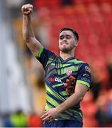 20 July 2023; Derry City goalkeeper Brian Maher celebrates after the UEFA Europa Conference League First Qualifying Round 2nd Leg match between Derry City and HB at the Ryan McBride Brandywell Stadium in Derry. Photo by Ramsey Cardy/Sportsfile