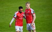20 July 2023; St Patrick's Athletic players Jake Mulraney, left, and Jay McGrath after their side's defeat in the UEFA Europa Conference League First Qualifying Round 2nd Leg match between St Patrick's Athletic and F91 Diddeleng at Richmond Park in Dublin. Photo by Seb Daly/Sportsfile