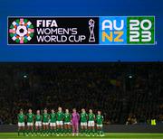 20 July 2023; Republic of Ireland players, from left, Sinead Farrelly, Kyra Carusa, Denise O'Sullivan, Heather Payne, Niamh Fahey, Louise Quinn, Ruesha Littlejohn, Courtney Brosnan, Megan Connolly, Katie McCabe and Marissa Sheva  observe a minute of silence for the victims of the Auckland shooting before the FIFA Women's World Cup 2023 Group B match between Australia and Republic of Ireland at Stadium Australia in Sydney, Australia. Photo by Stephen McCarthy/Sportsfile