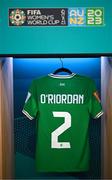 20 July 2023; The jersey of Claire O'Riordan hangs in the Republic of Ireland dressing room before the FIFA Women's World Cup 2023 Group B match between Australia and Republic of Ireland at Stadium Australia in Sydney, Australia. Photo by Stephen McCarthy/Sportsfile