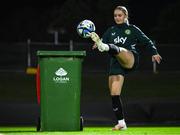 21 July 2023; Izzy Atkinson during a training drill with a wheelie bin at a Republic of Ireland training session at Meakin Park in Brisbane, Australia, ahead of their second Group B match of the FIFA Women's World Cup 2023, against Canada. Photo by Stephen McCarthy/Sportsfile
