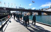 20 July 2023; Republic of Ireland players, from left, Chloe Mustaki, Amber Barrett and Claire O'Riordan during a team walk ahead of the FIFA Women's World Cup 2023 Group B match between Australia and Republic of Ireland at Stadium Australia in Sydney, Australia. Photo by Stephen McCarthy/Sportsfile