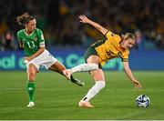 20 July 2023; Clare Hunt of Australia in action against Katie McCabe of Republic of Ireland during the FIFA Women's World Cup 2023 Group B match between Australia and Republic of Ireland at Stadium Australia in Sydney, Australia. Photo by Stephen McCarthy/Sportsfile