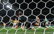 20 July 2023; Australia goalkeeper Mackenzie Arnold makes a save from the shot of Katie McCabe of Republic of Ireland during the FIFA Women's World Cup 2023 Group B match between Australia and Republic of Ireland at Stadium Australia in Sydney, Australia. Photo by Stephen McCarthy/Sportsfile