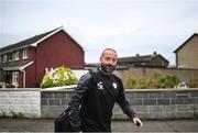 21 July 2023; Finn Harps manager Dave Rogers arrives before the Sports Direct Men’s FAI Cup First Round match between Kilbarrack United and Finn Harps at White Heart Lane in Kilbarrack, Dublin. Photo by David Fitzgerald/Sportsfile