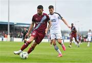 21 July 2023; Luke Heeney of Drogheda United in action against Stefan Radosavljevic of Sligo Rovers during the Sports Direct Men’s FAI Cup First Round match between Drogheda United and Sligo Rovers at Weavers Park in Drogheda, Louth. Photo by Ben McShane/Sportsfile