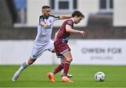 21 July 2023; Darragh Markey of Drogheda United in action against Danny Lafferty of Sligo Rovers during the Sports Direct Men’s FAI Cup First Round match between Drogheda United and Sligo Rovers at Weavers Park in Drogheda, Louth. Photo by Ben McShane/Sportsfile
