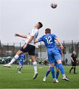 21 July 2023; Josh Keegan of Kilbarrack United in action against Sean O'Donnell of Finn Harps during the Sports Direct Men’s FAI Cup First Round match between Kilbarrack United and Finn Harps at White Heart Lane in Kilbarrack, Dublin. Photo by David Fitzgerald/Sportsfile
