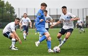 21 July 2023; Sean O'Donnell of Finn Harps in action against Josh Keegan of Kilbarrack United during the Sports Direct Men’s FAI Cup First Round match between Kilbarrack United and Finn Harps at White Heart Lane in Kilbarrack, Dublin. Photo by David Fitzgerald/Sportsfile