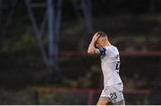 21 July 2023; Luke Byrne of Shelbourne reacts during the Sports Direct Men’s FAI Cup First Round match between Bohemians and Shelbourne at Dalymount Park in Dublin. Photo by Seb Daly/Sportsfile