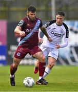 21 July 2023; Gary Deegan of Drogheda United in action against Kailin Barlow of Sligo Rovers during the Sports Direct Men’s FAI Cup First Round match between Drogheda United and Sligo Rovers at Weavers Park in Drogheda, Louth. Photo by Ben McShane/Sportsfile