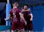 21 July 2023; Ryan Brennan of Drogheda United celebrates with teammates after scoring his side's second goal during the Sports Direct Men’s FAI Cup First Round match between Drogheda United and Sligo Rovers at Weavers Park in Drogheda, Louth. Photo by Ben McShane/Sportsfile