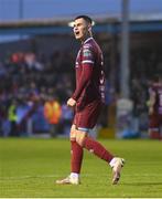21 July 2023; Evan Weir of Drogheda United celebrates towards the Sligo Rovers supporters during the Sports Direct Men’s FAI Cup First Round match between Drogheda United and Sligo Rovers at Weavers Park in Drogheda, Louth. Photo by Ben McShane/Sportsfile