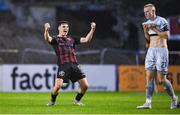 21 July 2023; James Clarke of Bohemians celebrates after his side's victory in the Sports Direct Men’s FAI Cup First Round match between Bohemians and Shelbourne at Dalymount Park in Dublin. Photo by Seb Daly/Sportsfile