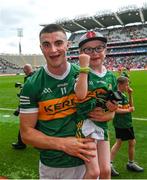 16 July 2023; Sean O'Shea of Kerry with his cousin Leo O'Sullivan McCann after the GAA Football All-Ireland Senior Championship Semi-Final match between Derry and Kerry at Croke Park in Dublin. Photo by David Fitzgerald/Sportsfile