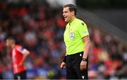 20 July 2023; Referee Tomas Klima during the UEFA Europa Conference League First Qualifying Round 2nd Leg match between Derry City and HB at the Ryan McBride Brandywell Stadium in Derry. Photo by Ramsey Cardy/Sportsfile