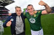 15 July 2023; Ronan Ryan of Meath, right, celebrates after the Tailteann Cup Final match between Down and Meath at Croke Park in Dublin. Photo by Ramsey Cardy/Sportsfile