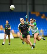 22 July 2023; Deborah Murphy of Limerick in action against Sarah McCarville of Fermanagh the TG4 LGFA All-Ireland Junior Championship semi-final match between Limerick and Fermanagh at Glennon Brothers Pearse Park in Longford. Photo by David Fitzgerald/Sportsfile