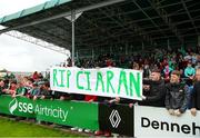 22 July 2023; Cork City supporters display a banner for Ciarán Keating, father of Cork City player Ruairi Keating, who passed away last weekend, during the Sports Direct Men’s FAI Cup First Round match between Treaty United and Cork City at Markets Field in Limerick. Photo by Michael P Ryan/Sportsfile